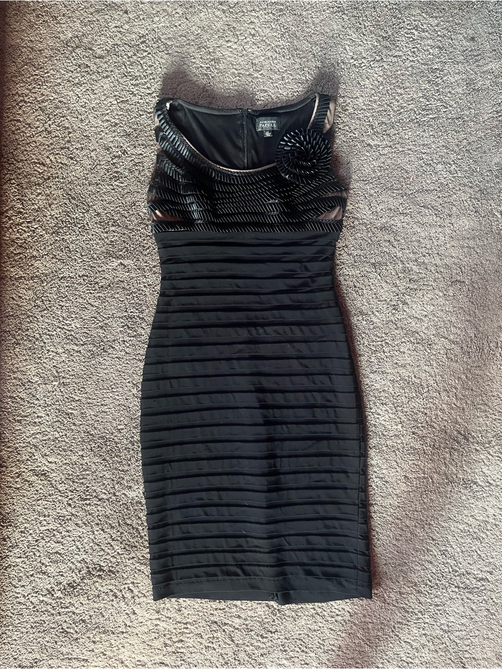 Adrianna Papell Black Pleated Rosette Sleeveless Dress - Picture 2 of 4